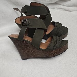 Indigo Olive Wedge Sandals with Braided Straps